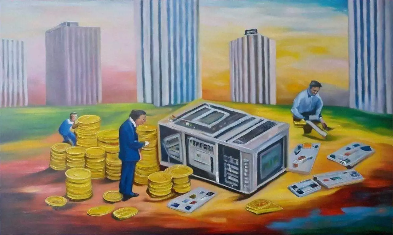 Top Website Builder for Non-Profits: Your Ultimate Guide Three men in business attire interact with stacks of coins, giant credit cards, and a huge cassette player against city buildings—showcasing how an affordable web design services team can creatively transform your brand under a vibrant sky.