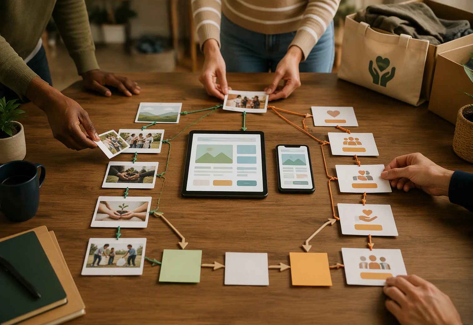 How to Plan Non-Profit Websites for Volunteers and Donors Nonprofit website flowchart with mission and action paths