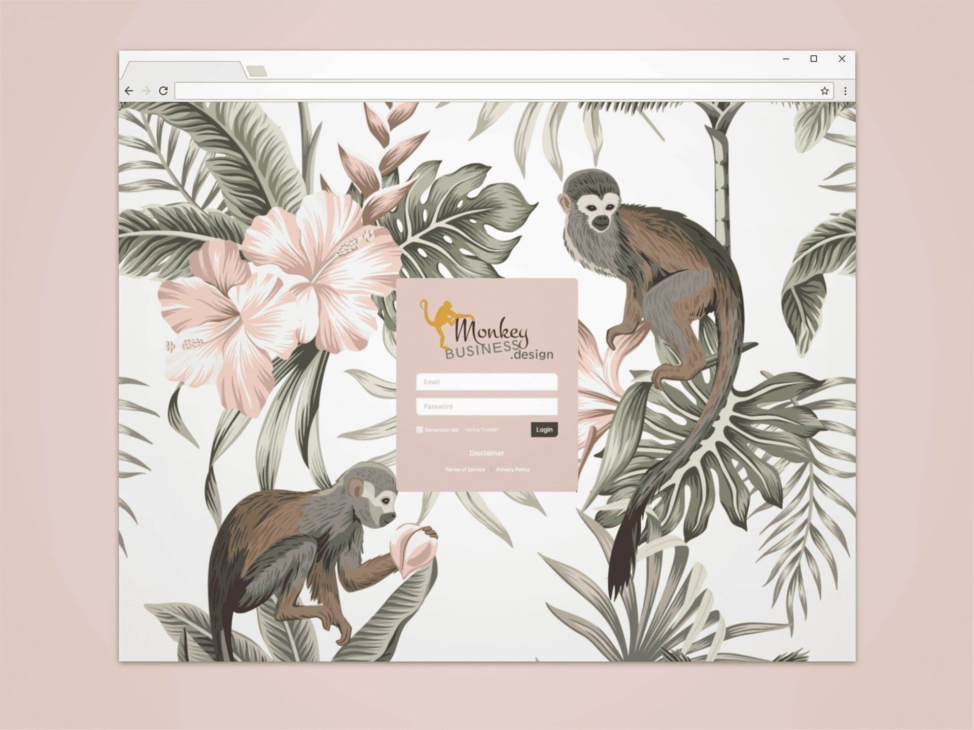 Google Chrome browser displaying the Monkey Business Client Account portal login page.