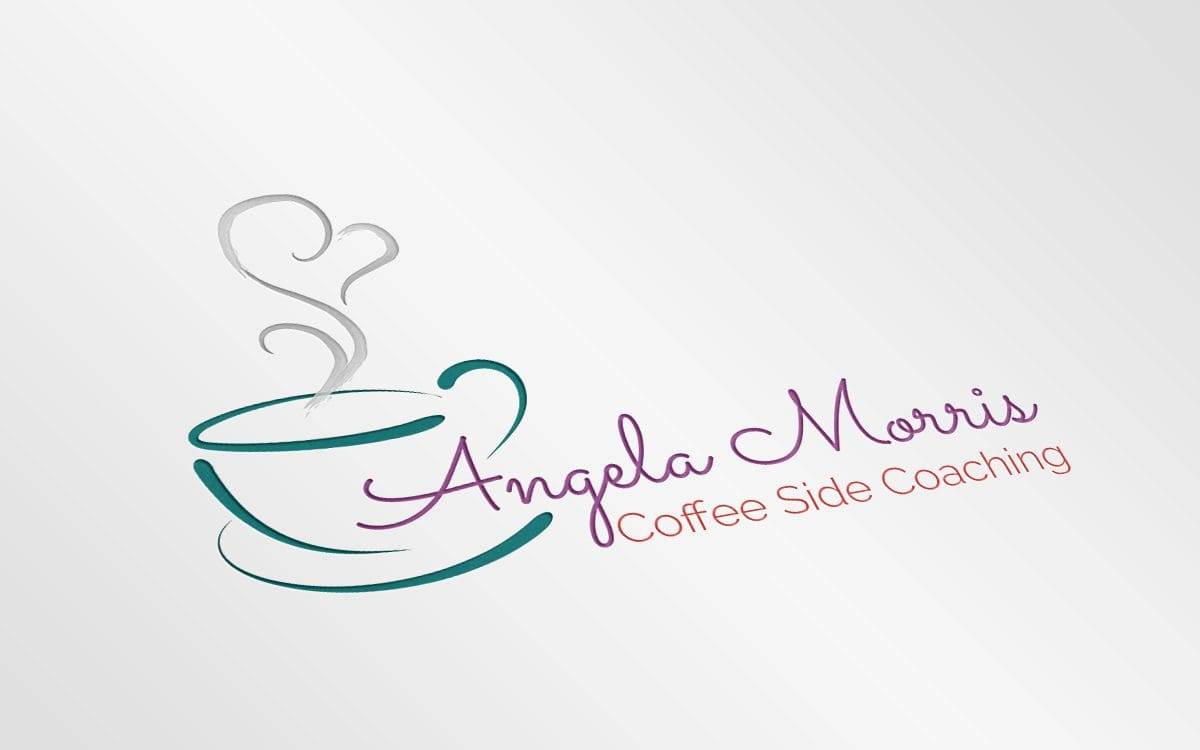 Portfolio Logo for “Angela Morris Coffee Side Coaching” featuring a stylized coffee cup with steam forming a heart shape and the business name in script and sans-serif fonts—perfect for small business website design or web designer near me branding.All-inclusive Website Design Services