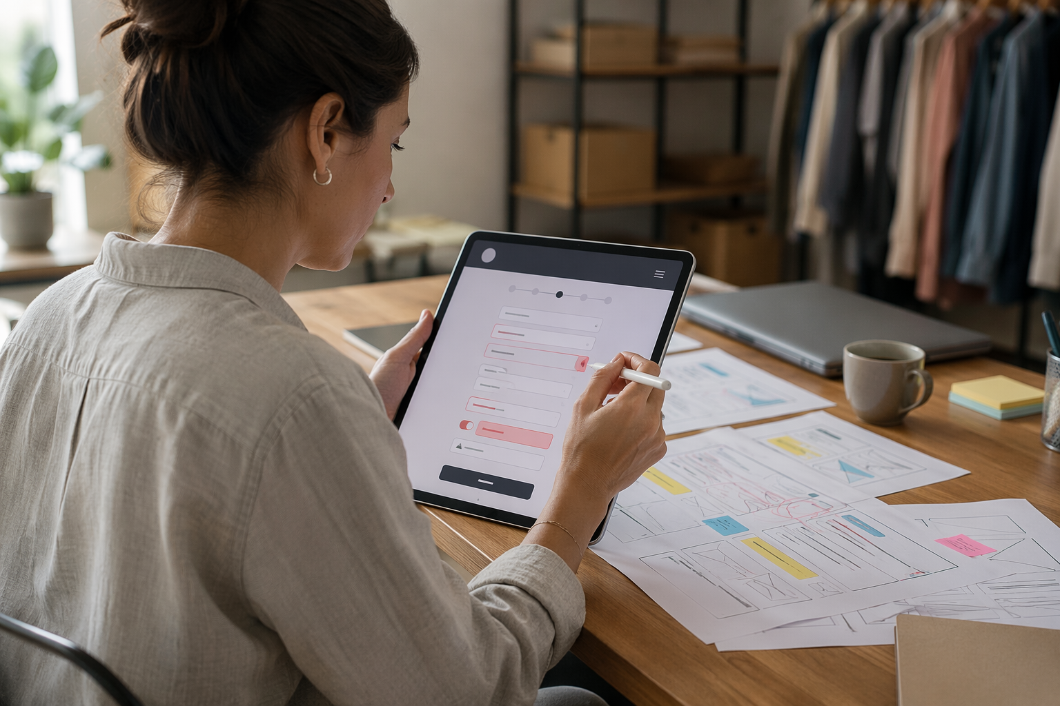 Business owner testing website form on tablet