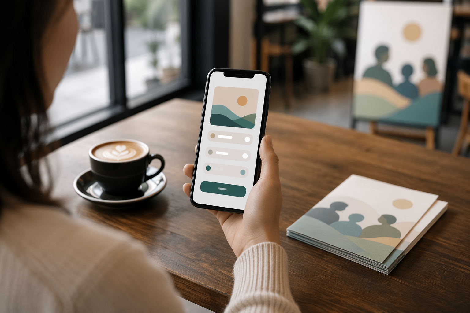 Donor completing mobile donation at coffee shop