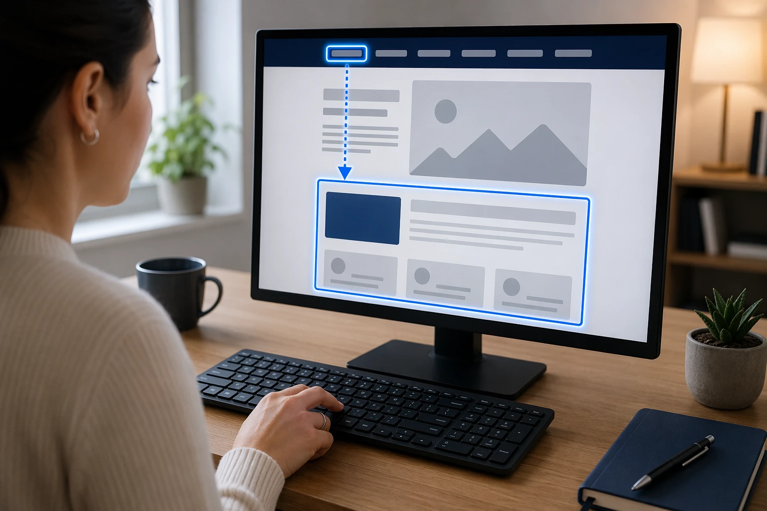 Website user navigating header menu with keyboard focus