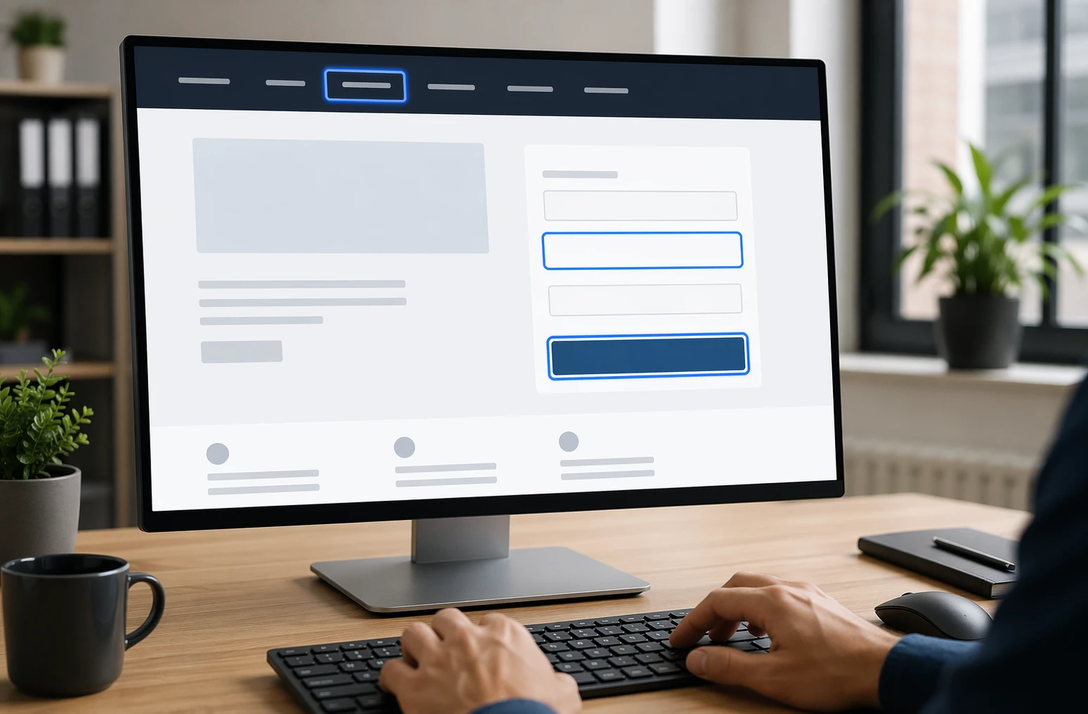 Keyboard user navigating website with bright focus ring