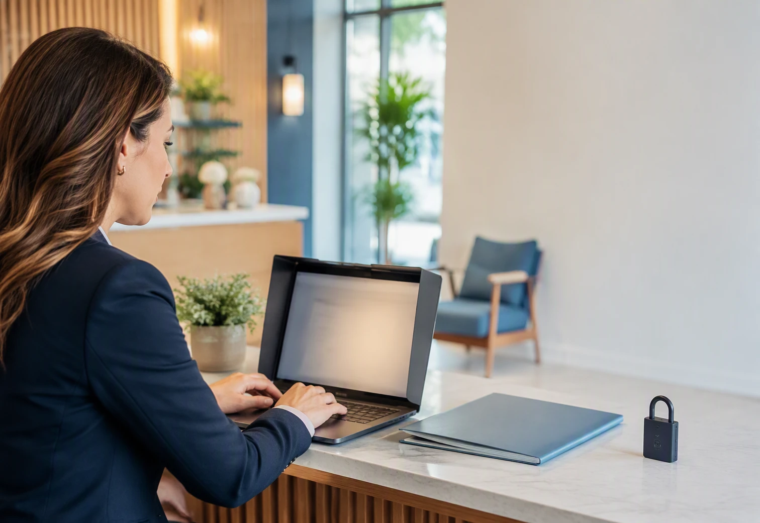 Business owner verifying secure form on laptop