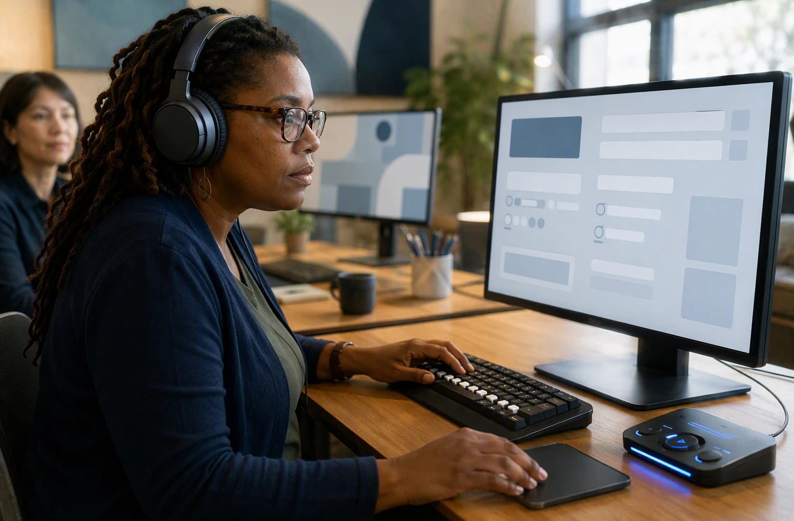 Accessibility specialist testing donation form with screen reader