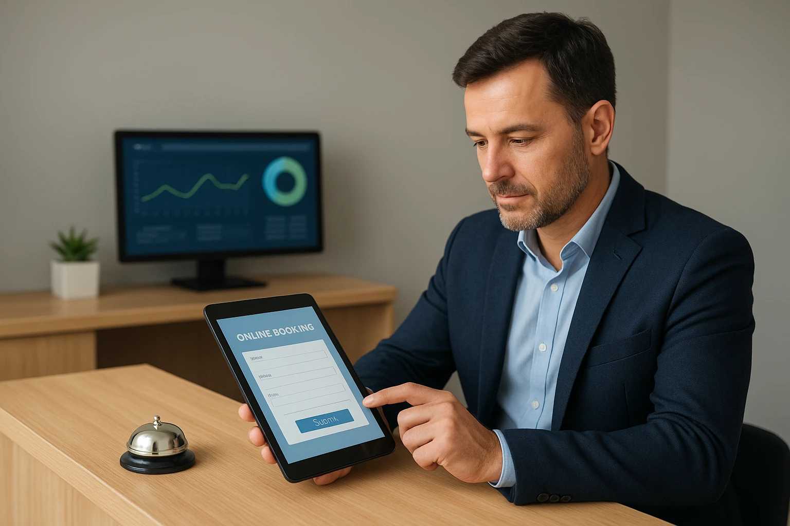 Business owner testing booking form on tablet