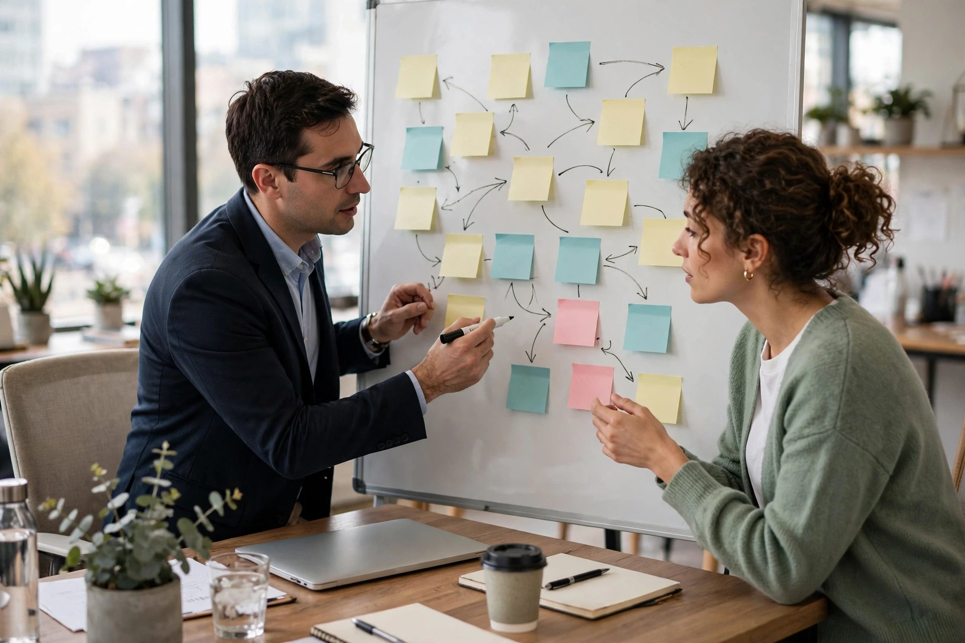 Professional Website Design Pricing: What Affects Project Costs Consultant and owner sketching sitemap on whiteboard