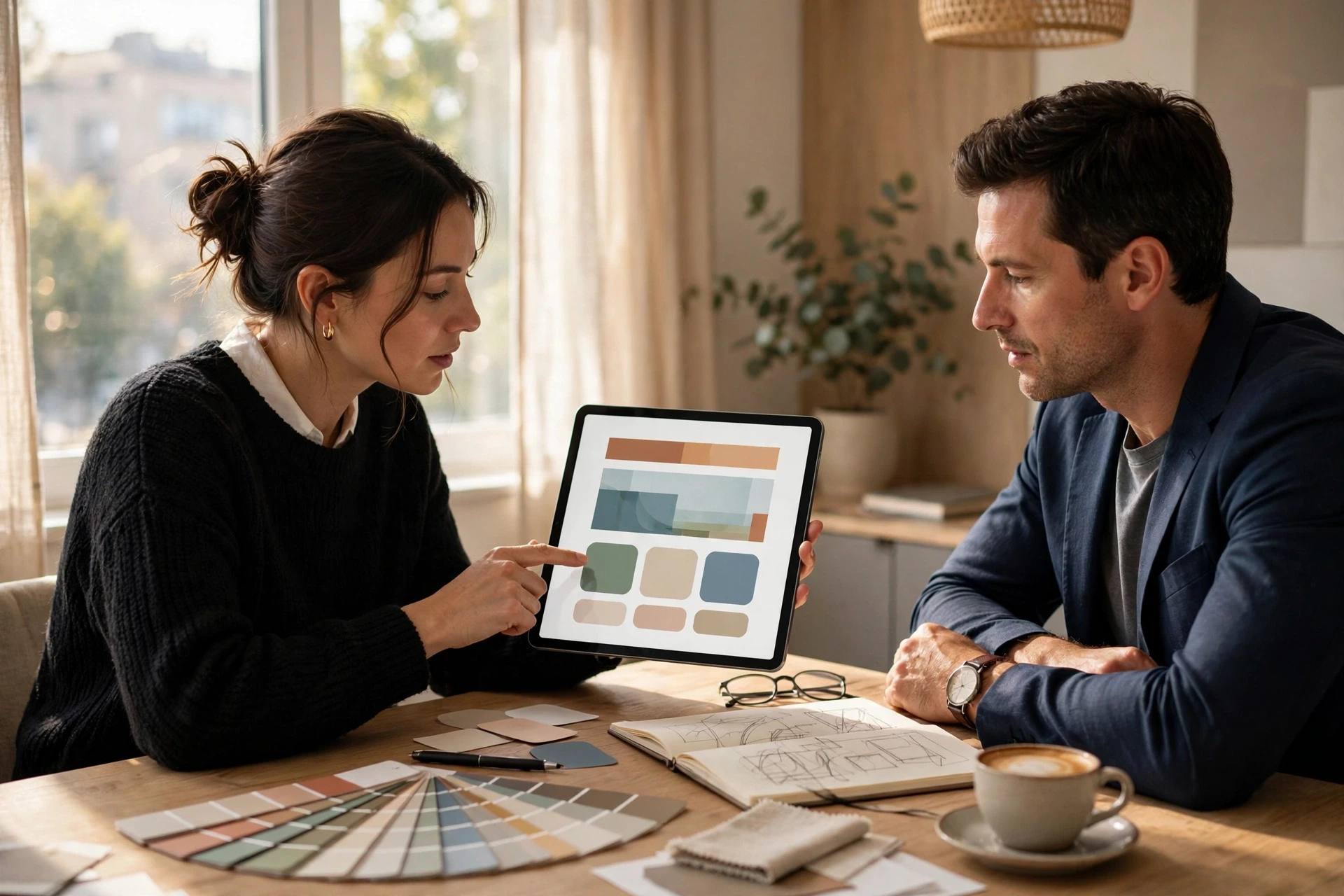 Professional Website Design Pricing: What Affects Project Costs Designer presenting custom layout to client