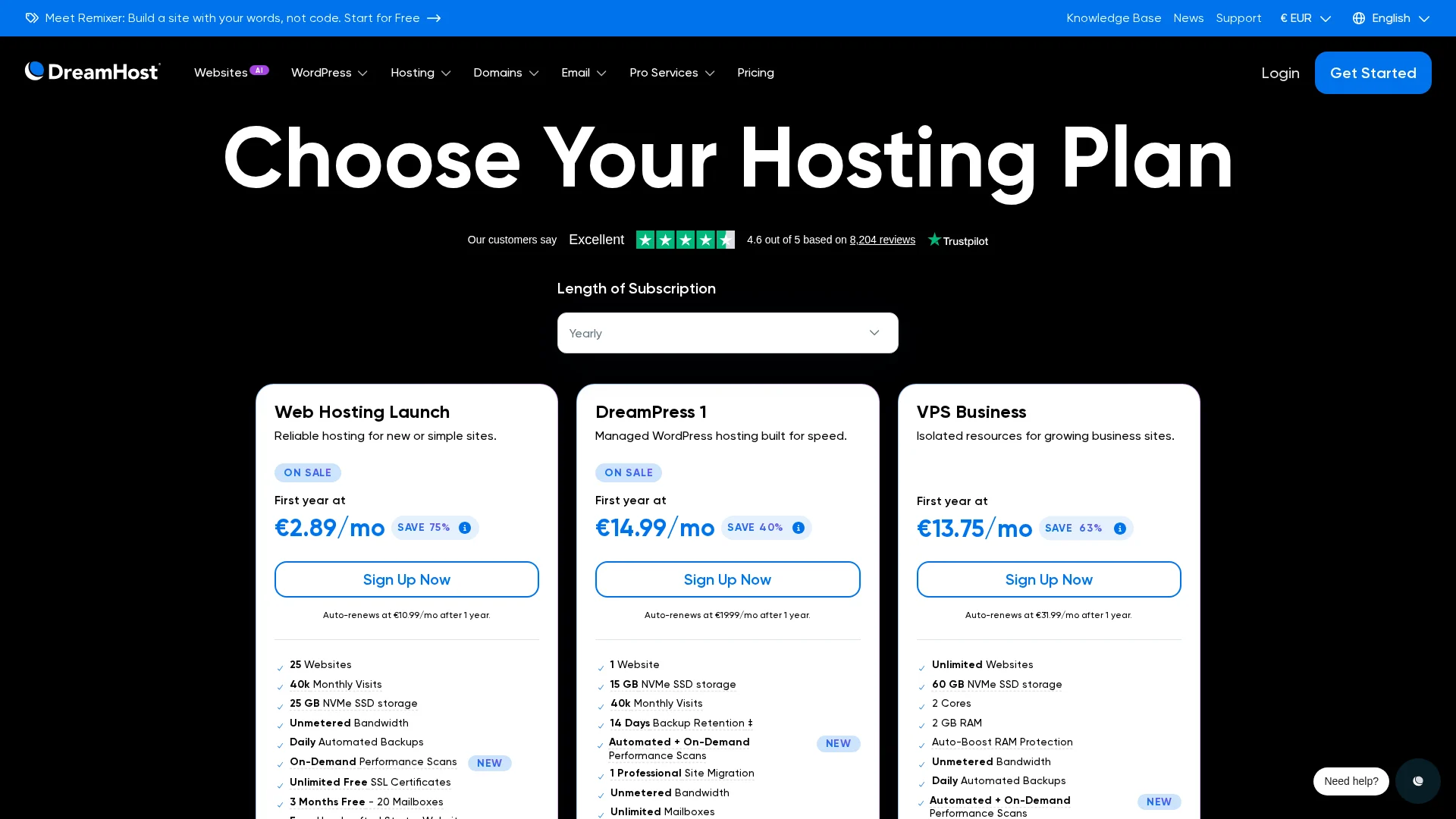 Hosting plan