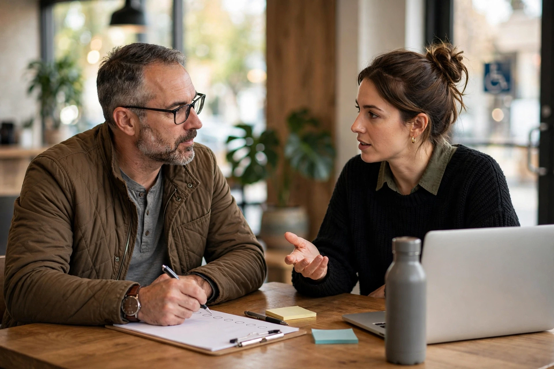 ADA Compliant Design vs Retrofitting: What's Better? Small business owner interviews web designer using a checklist